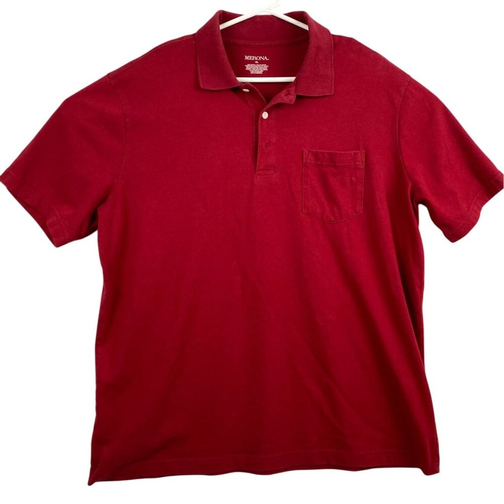 Merona Men's Polo Shirt XL Red Cotton/Polyester Blend